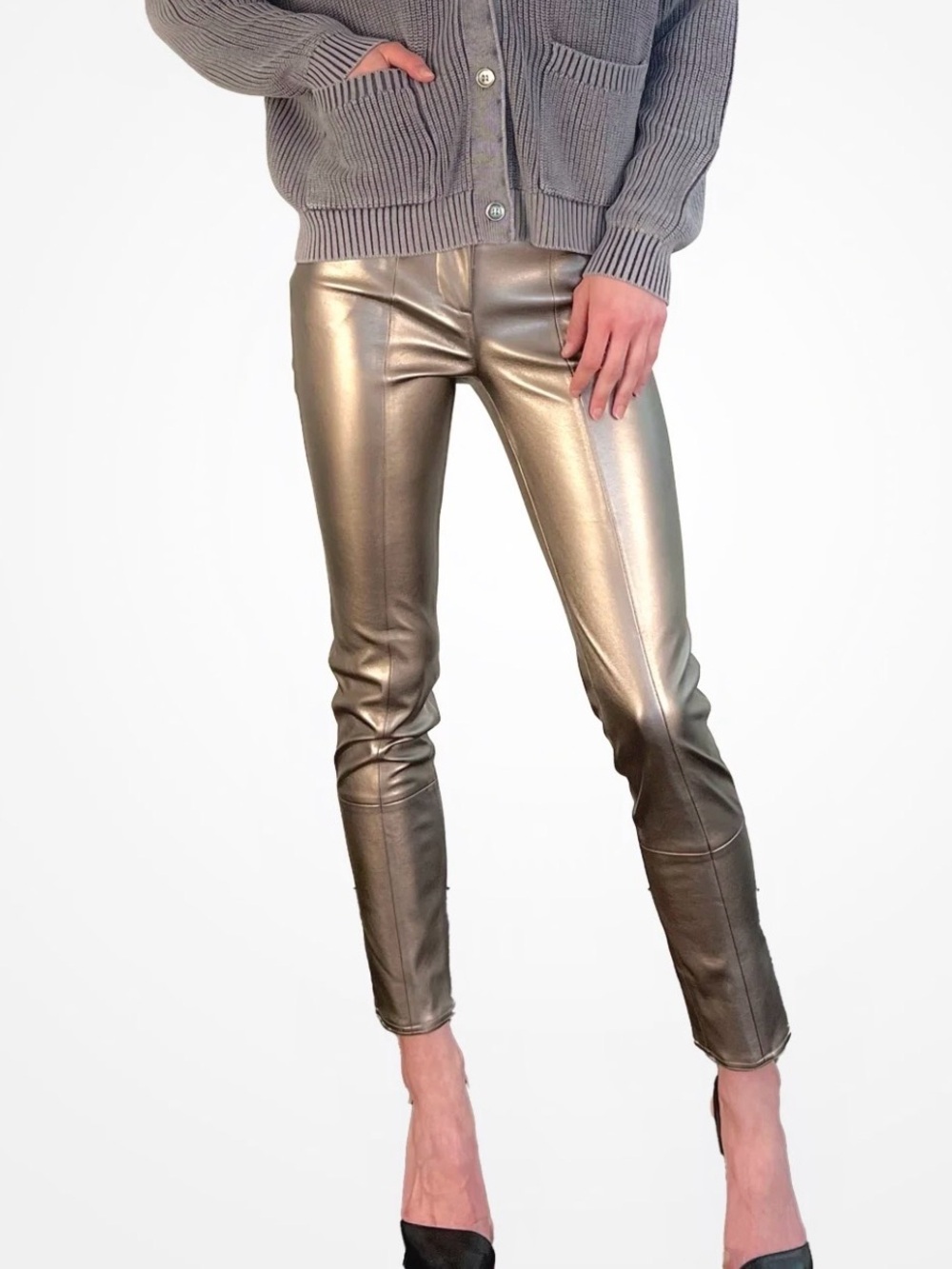 Milly Rue Faux Leather Pants – Silver | Size 30 | NWT